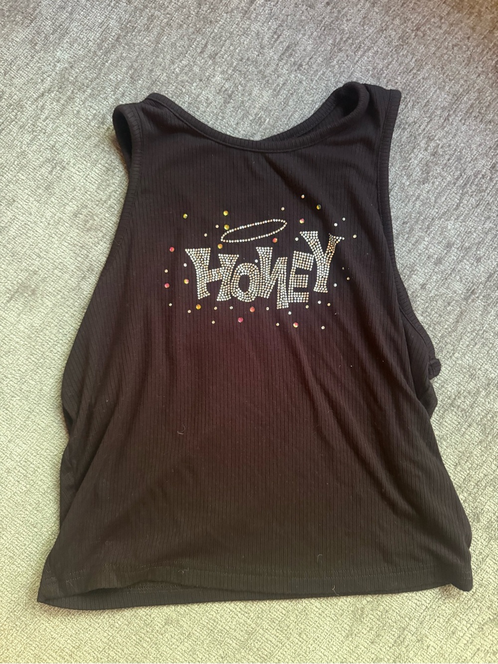 SHEIN Black Tank Top with Rhinestone 'HONEY' Graphic